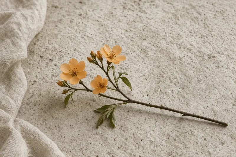 One cut stem on limestone, linen at the edge, north window light.